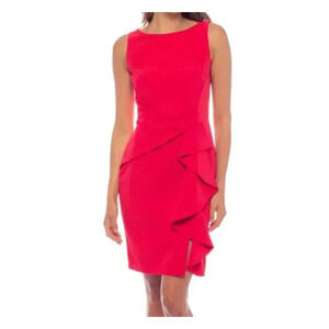 Marina size 4 red sleeveless ruffle sheath Dress Cherry Red New with tags
